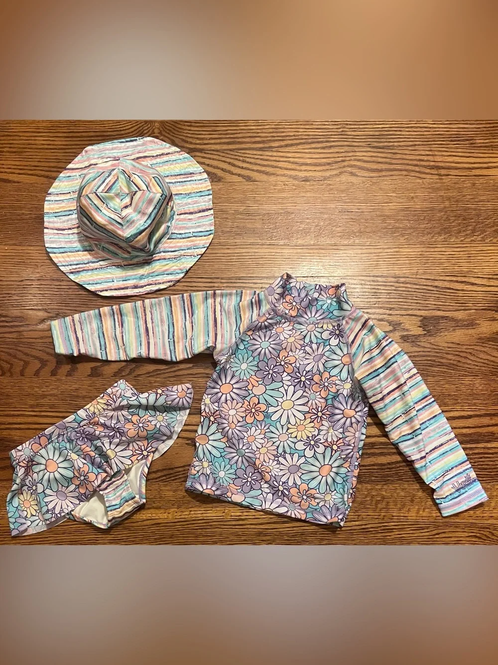 UVSkinz Kids Pastel Floral/Striped Swimsuit 3-Piece Set -NWOT - Size 4T